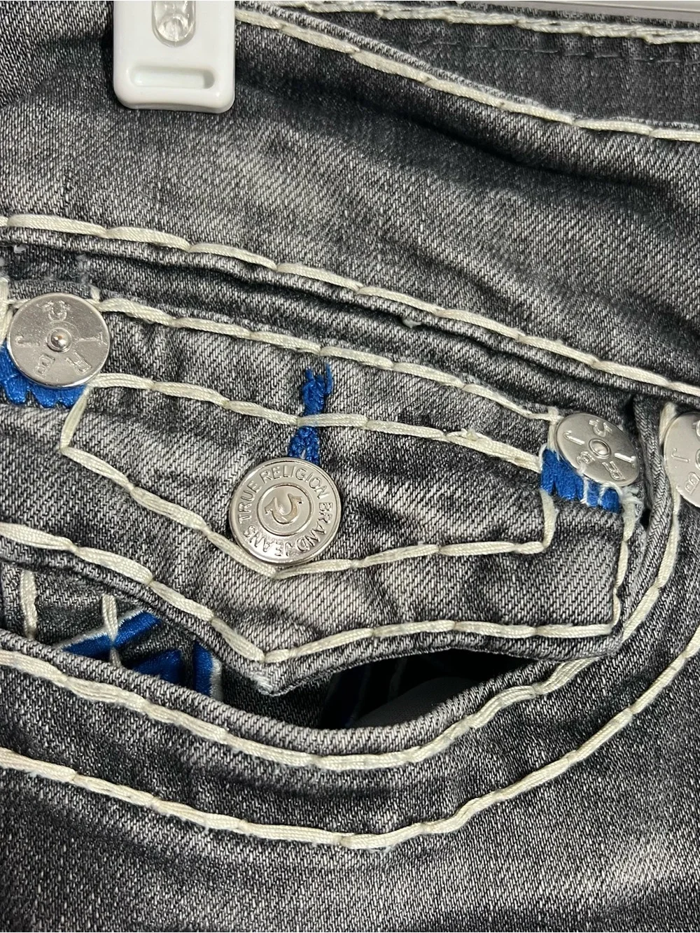 True Religion Rocco Relaxed Skinny Gray White Blue Jeans Mens Size 30